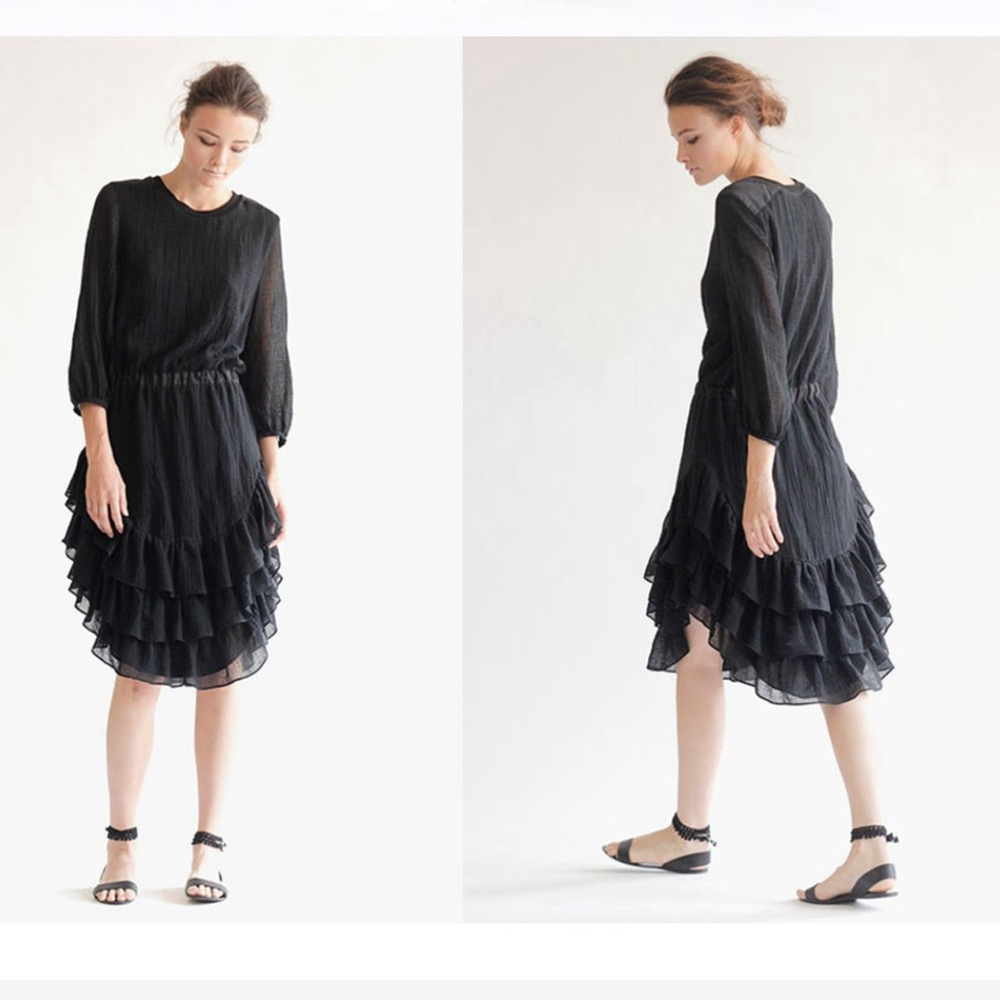 Heidi Merrick Venus Gauze Ruffle Dress black medium
